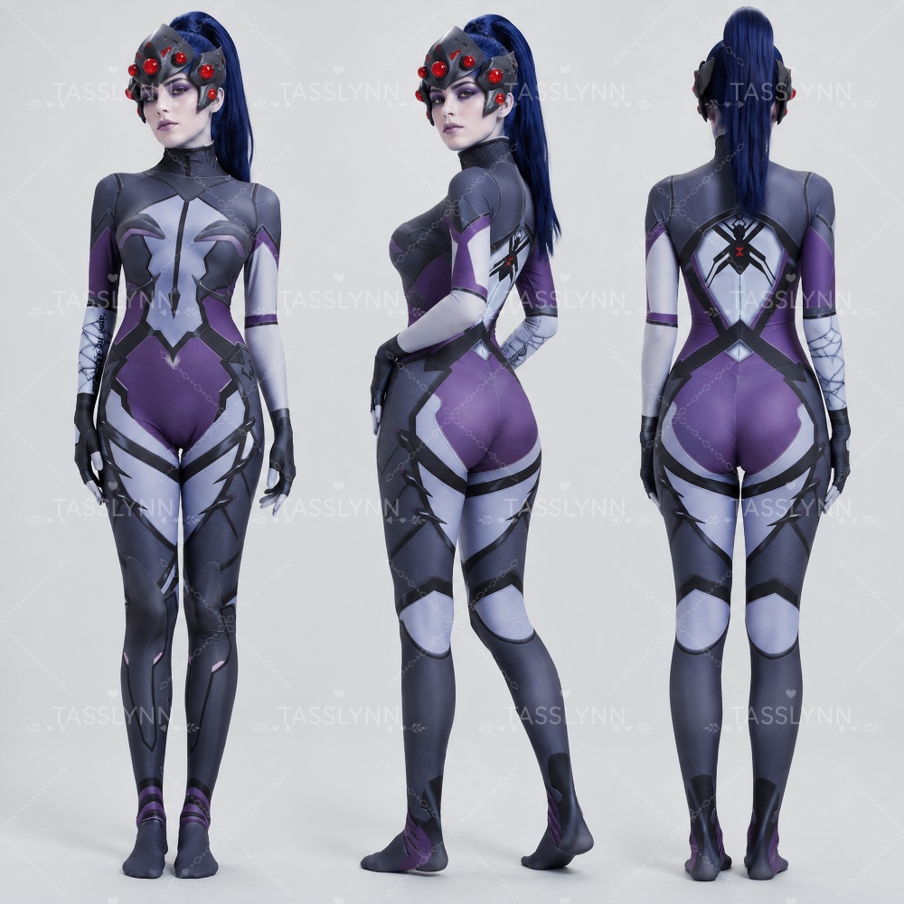 3D Printing Game - Overwatch Widowmaker Donkerpaarse Zwarte Huid Cosplay
