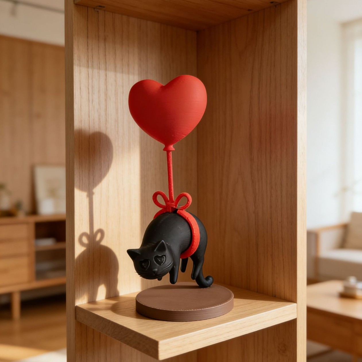 3D Printing Desk - Drijvende kat met hartballon 3D-geprint romantisch
