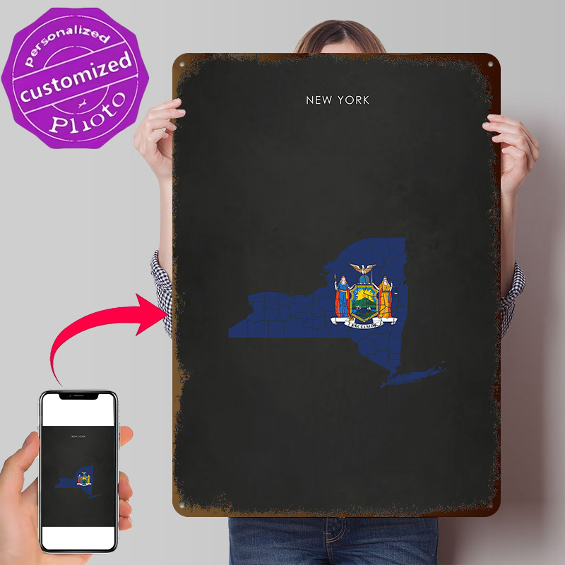 3D Printing York - New York State vlag kaart poster