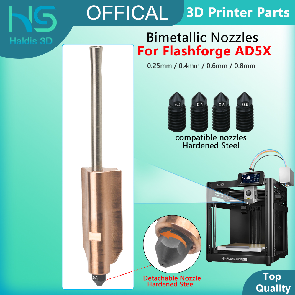 Nozzle 0.4Mm Hardened - Voor Flashforge AD5X Bimetaal Gehard Stalen
