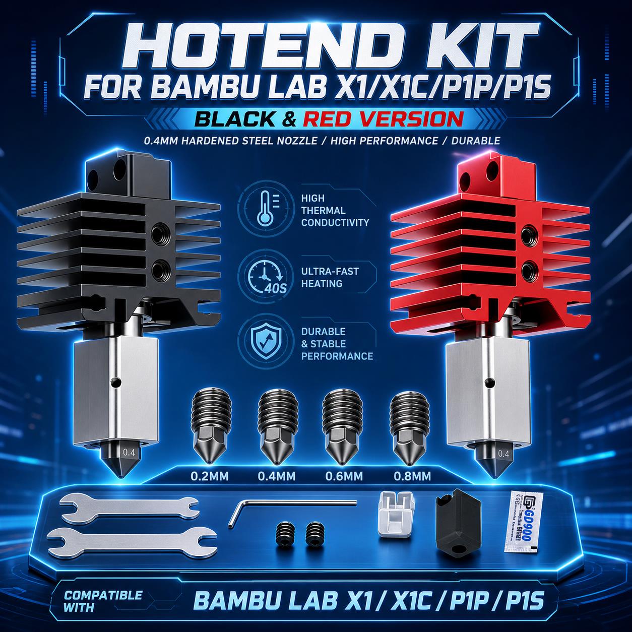 Nozzle 0.4Mm Hardened - Geüpgradede Hotend Kit voor Bambu Lab