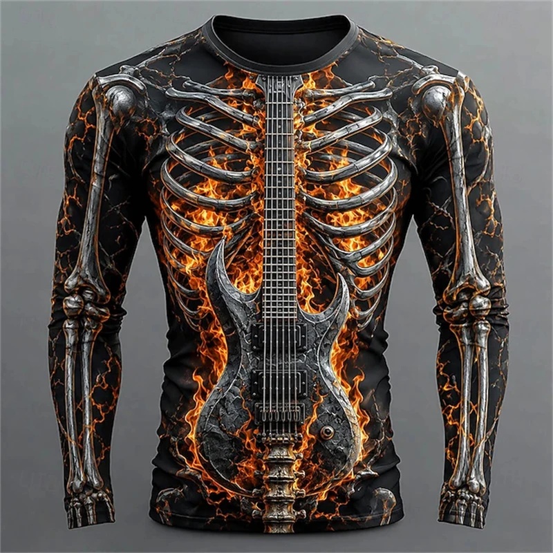 Nieuw heren T-shirt met lange  - 3D Printing Guitar recensie en prijs