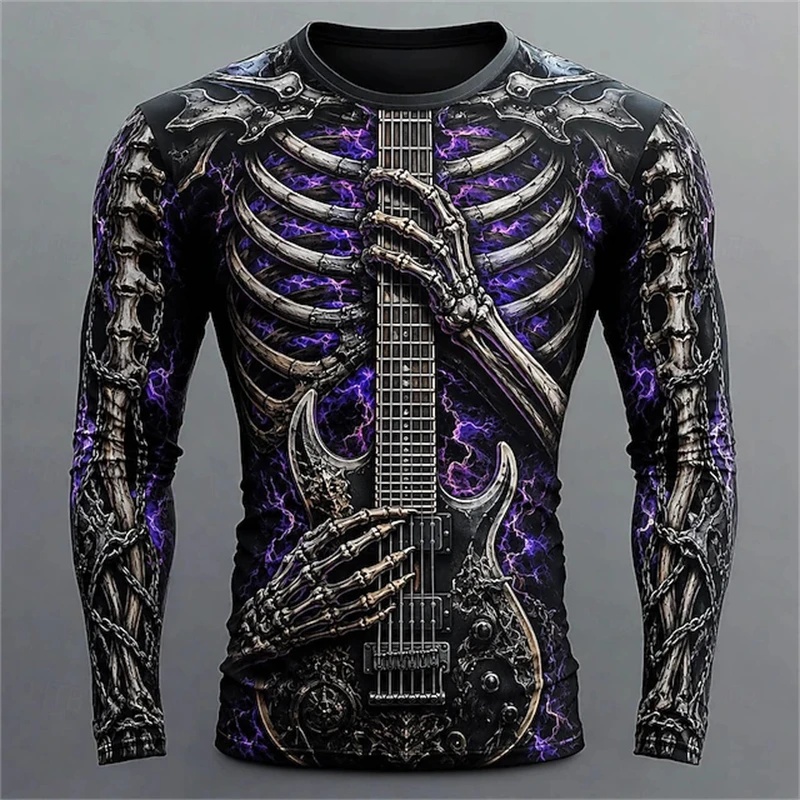 Nieuw heren T-shirt met lange  - 3D Printing Guitar recensie en prijs